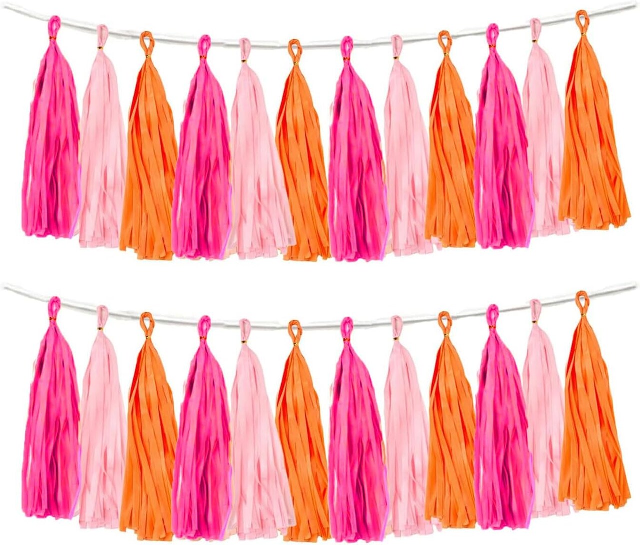 15-Pack Rose Red, Pink & Orange Paper Tassels – Party Garland Decorations